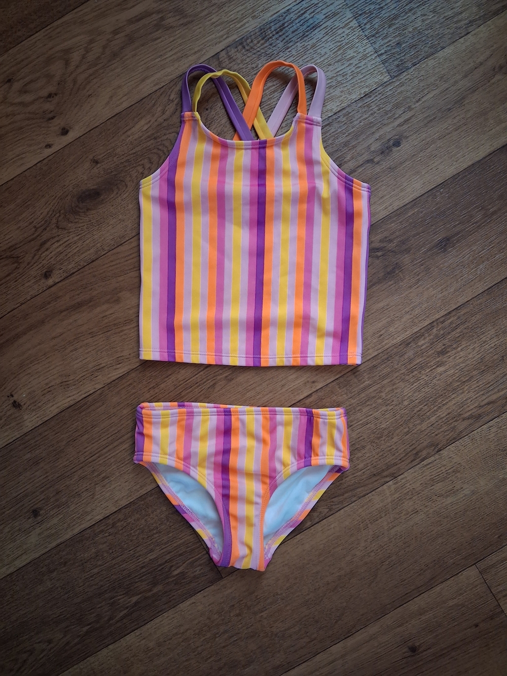 Kids Striped Tankini Set - Pink, Orange & Yellow
